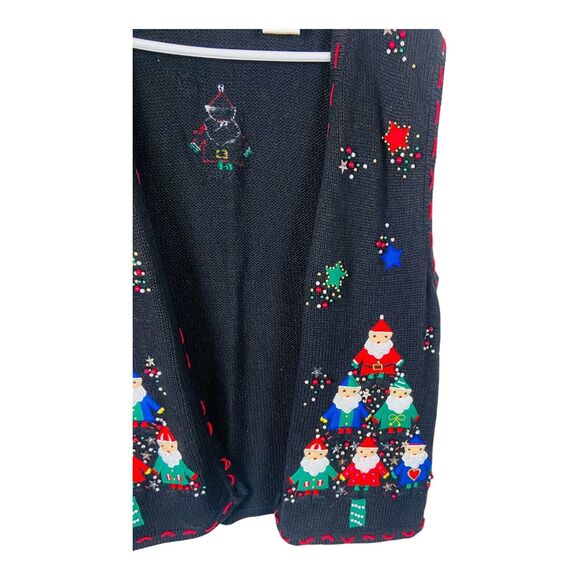 Bobbie Brooks Black Christmas Vest Knit Santa Tree Holiday Ugly Sweater Medium - Picture 2 of 7